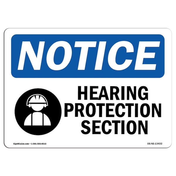OSHA Sign, Hearing Protection Station With Symbol, 14in X 10in Aluminum, 14" W, 10" H, Landscape